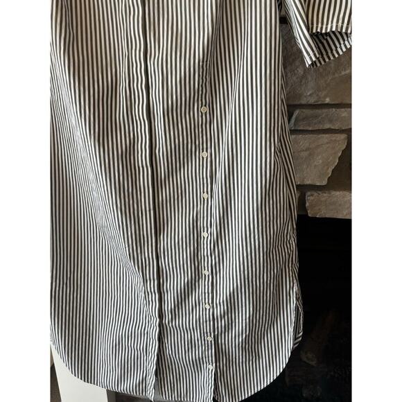 Akris Pinto Shirt Dress 14 Vertical Stripe Green White Natural Minimal Quiet Lux - Picture 3 of 11